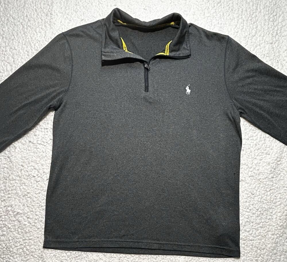 As-Is Polo Ralph Lauren Mens Gray Interlock Quarter Zip Pullover Sweatshirt Read